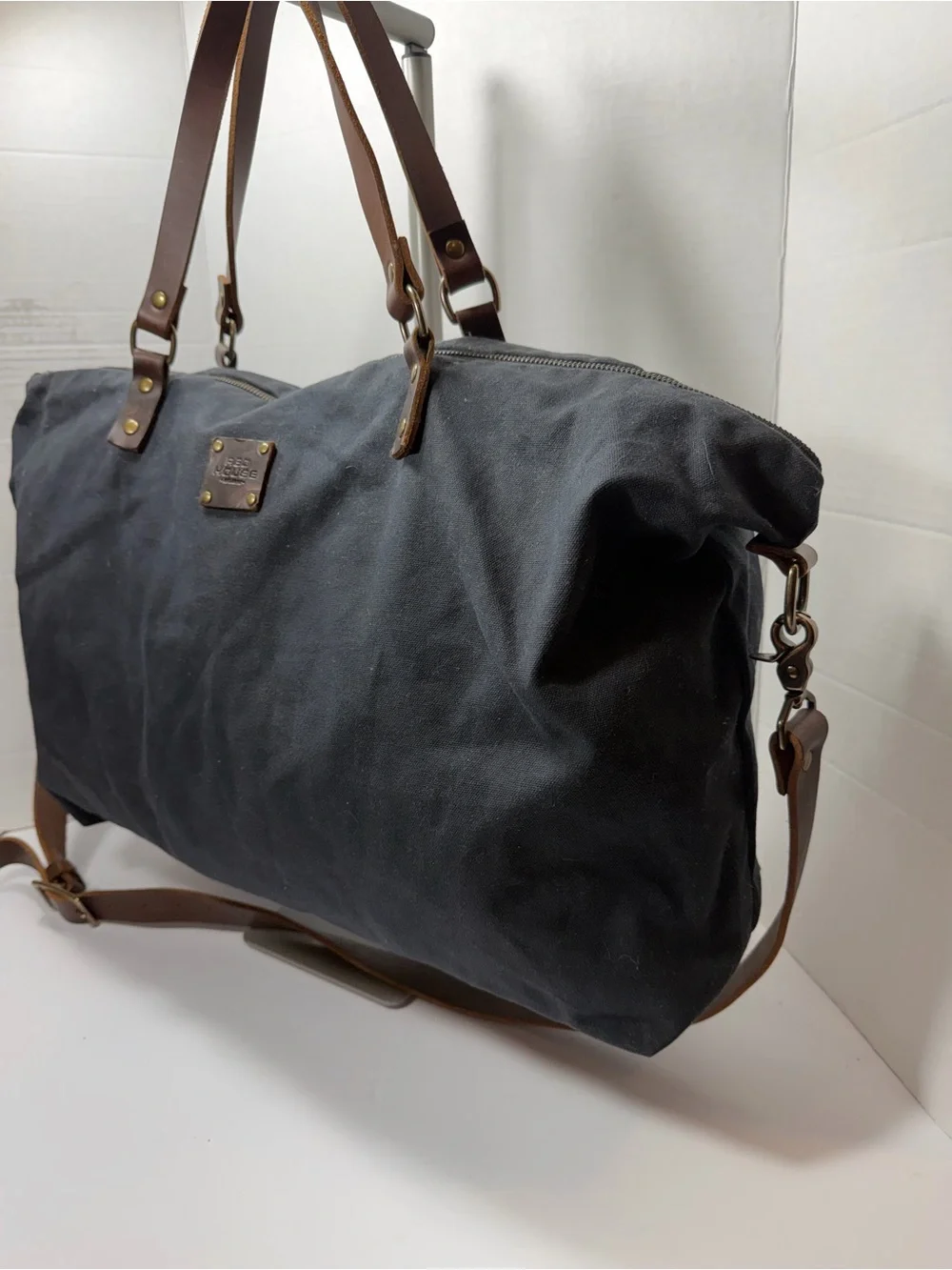 RED HOUSE Waxed Canvas Weekend Tote with Leather Straps - Gray made by hand